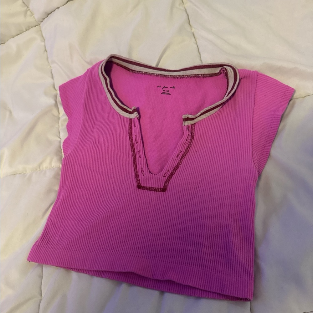 Trendy Pink Ribbed Crop Top